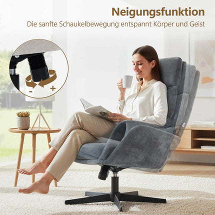 Loungesessel mit Ottoman, hoher Rückenlehne, Metallfuß, Grau
