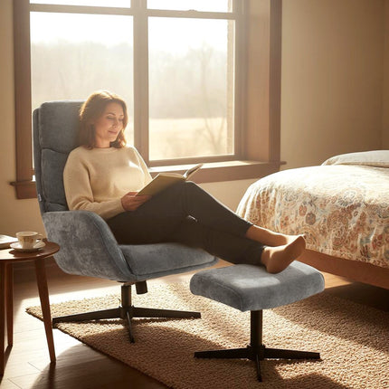 Loungesessel mit Ottoman, hoher Rückenlehne, Metallfuß, Grau