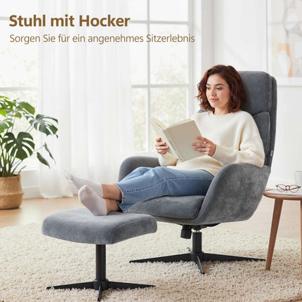Loungesessel mit Ottoman, hoher Rückenlehne, Metallfuß, Grau