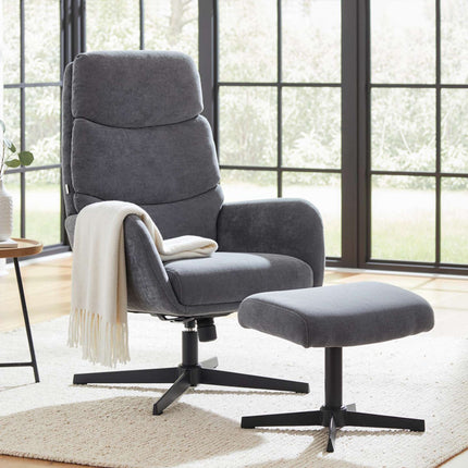 Loungesessel mit Ottoman, hoher Rückenlehne, Metallfuß, Grau