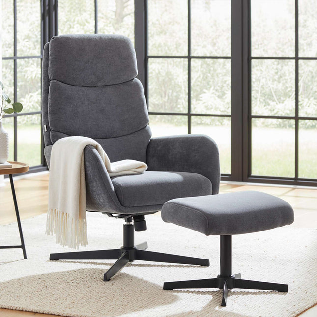 Loungesessel mit Ottoman, hoher Rückenlehne, Metallfuß, Grau