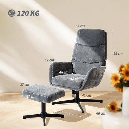 Loungesessel mit Ottoman, hoher Rückenlehne, Metallfuß, Grau