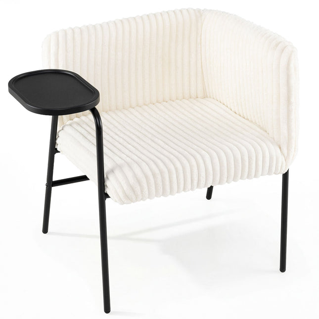 Loungesessel mit Tablett, beiger Cord, Metallrahmen