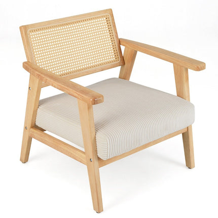 Loungesessel mit Rattan-Rückenlehne Esszimmerstuhl mit gepolsterter Sitzfläche Gepolsterter Lesesessel
