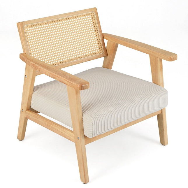 Loungesessel mit Rattan-Rückenlehne Esszimmerstuhl mit gepolsterter Sitzfläche Gepolsterter Lesesessel