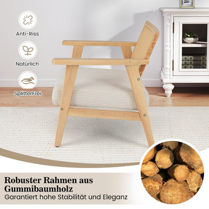 Loungesessel mit Rattan-Rückenlehne Esszimmerstuhl mit gepolsterter Sitzfläche Gepolsterter Lesesessel