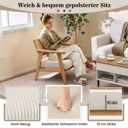 Loungesessel mit Rattan-Rückenlehne Esszimmerstuhl mit gepolsterter Sitzfläche Gepolsterter Lesesessel