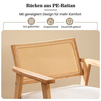 Loungesessel mit Rattan-Rückenlehne Esszimmerstuhl mit gepolsterter Sitzfläche Gepolsterter Lesesessel