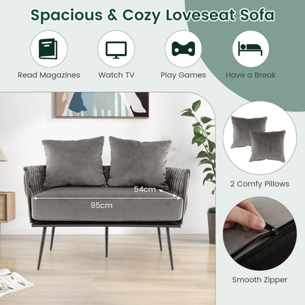 Loveseat-Sofa, Bezug aus holländischem Samt, Grau, 158 kg