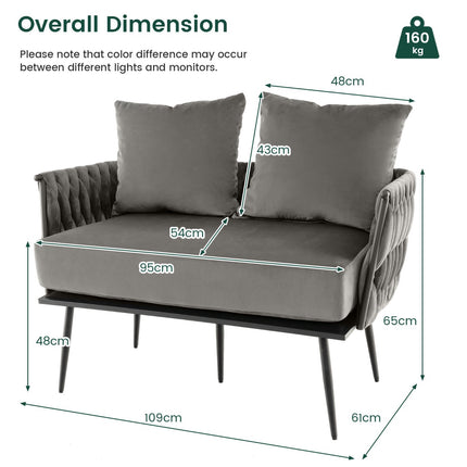 Loveseat-Sofa, Bezug aus holländischem Samt, Grau, 158 kg