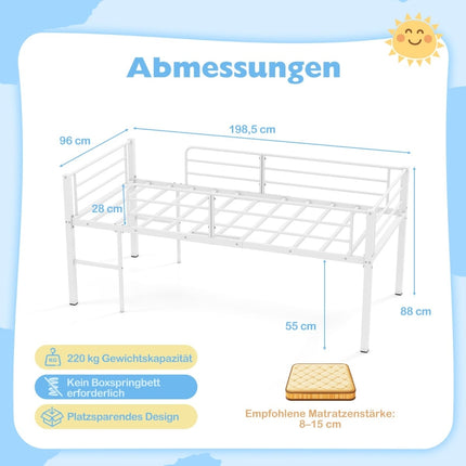 Metallbettgestell mit niedriger Liegehöhe, Sicherheitsgittern und 2 Leitern