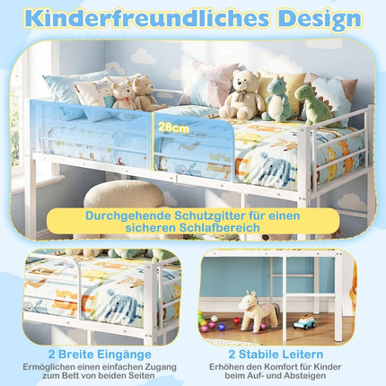 Metallbettgestell mit niedriger Liegehöhe, Sicherheitsgittern und 2 Leitern