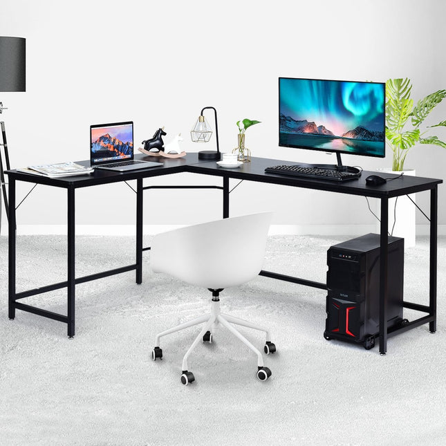L-Form Computertisch PC Eckschreibtisch Winkelschreibtisch Schwarz/Natur 168 x 125 x 74 cm-Schwarz