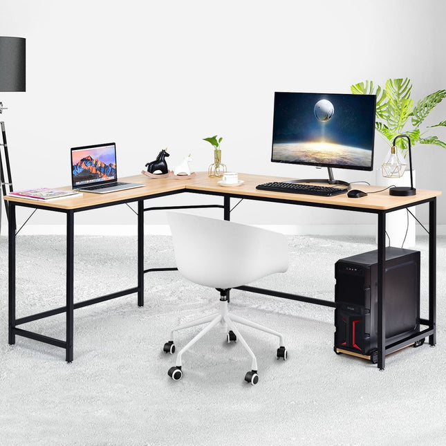 L-Form Computertisch PC Eckschreibtisch Winkelschreibtisch Schwarz/Natur 168 x 125 x 74 cm-Natur