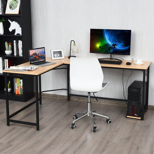 L-Form Computertisch PC Eckschreibtisch Winkelschreibtisch Schwarz/Natur 168 x 125 x 74 cm-Natur