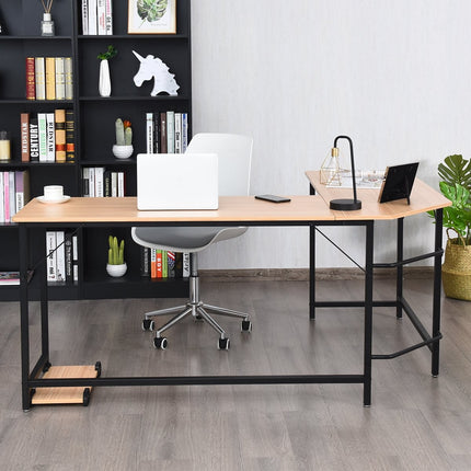 L-Form Computertisch PC Eckschreibtisch Winkelschreibtisch Schwarz/Natur 168 x 125 x 74 cm-Natur