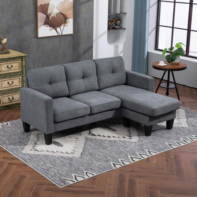 L-förmiges Ecksofa mit Récamiere, die beidseitig montiert werden kann, gepolstertes Sofa, dunkelgrau
