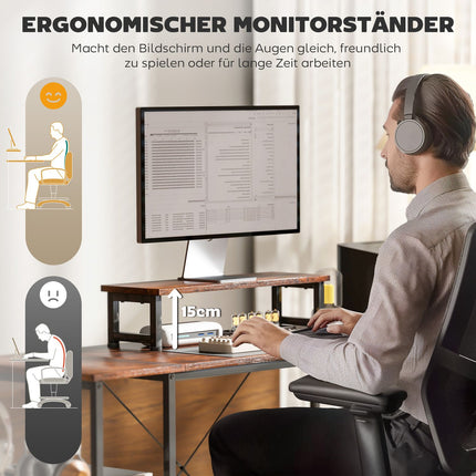L-vormig bureau 168 x 120 cm hoekbureau met opbergvakken, opbergtas, omkeerbaar computerbureau met monitorstandaard, speeltafel voor kantoor, thuiskantoor, rustiek bruin Aosom