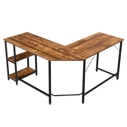 L-förmiger Schreibtisch Homeoffice Schreibtisch mit 2 Ablagen 138 x 138 x 75,5 cm Kaffeebraun + Schwarz