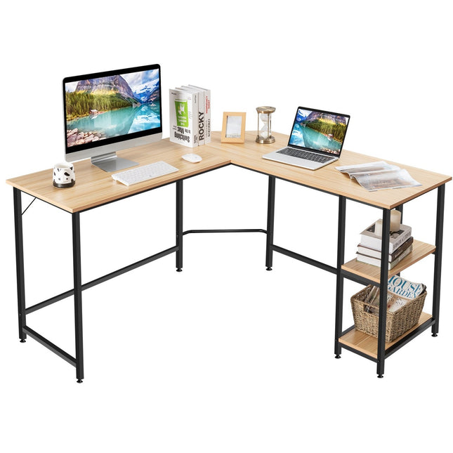 L-förmiger Schreibtisch Homeoffice Schreibtisch mit 2 Ablagen 138 x 60 x 75 cm Natur