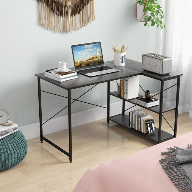 L-Form Schreibtisch Eck-Computertisch mit Ablagefächern Bürotisch 120 x 88 x 74,5 cm Schwarz