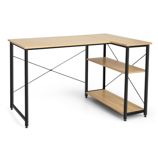 L-Form Schreibtisch Eck-Computertisch mit Ablagefächern Bürotisch 120 x 88 x 74,5 cm Natur