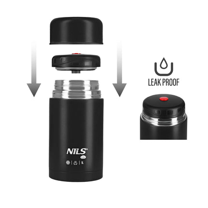 Lunch Thermos 1000ml, Black, Insulated Flask