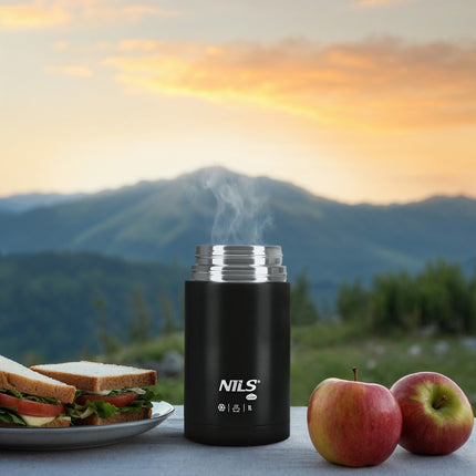 Lunch Thermos 1000ml, Black, Insulated Flask