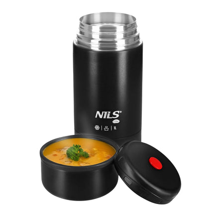 Lunch Thermos 1000ml, Black, Insulated Flask