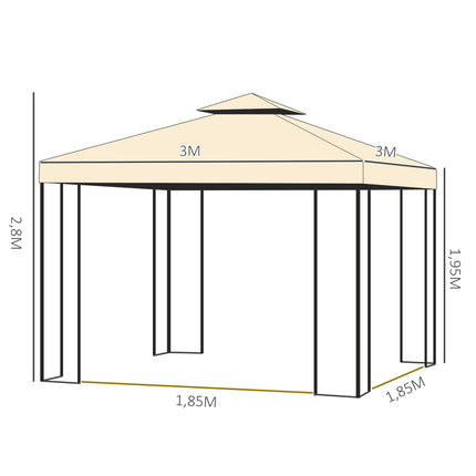 3x3m Beiges Gartenpavillonzelt - robustes Partyzelt