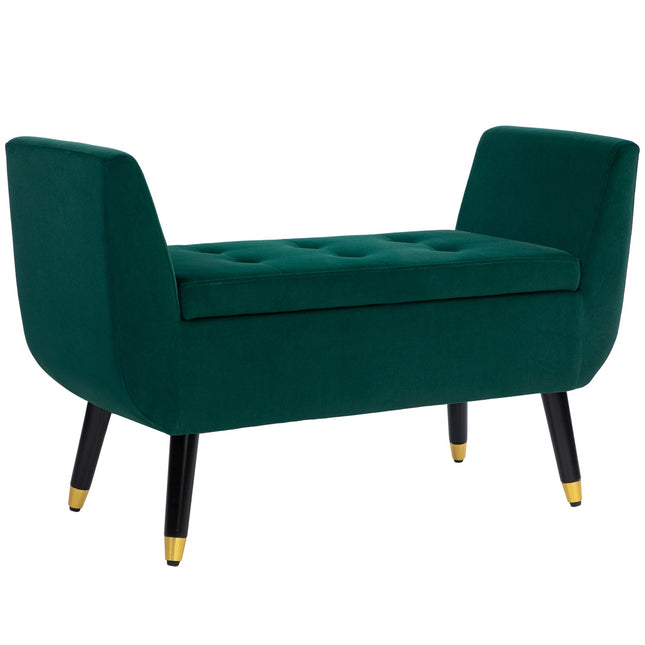 Grüne Samt-Aufbewahrungsbank mit Armlehnen - 107 x 42 x 65 cm