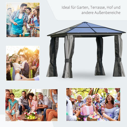 Luxe paviljoen tuinpaviljoen aluminium partytent tuintent met lichtdoorlatend PC-dak bruin + beige 300 x 360 x 265 cm |