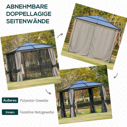 Luxe paviljoen tuinpaviljoen aluminium partytent tuintent met lichtdoorlatend PC-dak bruin + beige 300 x 360 x 265 cm |