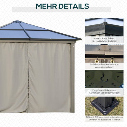 Luxe paviljoen tuinpaviljoen aluminium partytent tuintent met lichtdoorlatend PC-dak bruin + beige 300 x 360 x 265 cm |