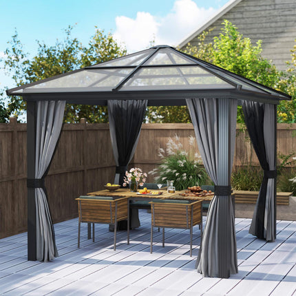 Luxe paviljoen tuinpaviljoen aluminium partytent tuintent met lichtdoorlatend PC-dak bruin + beige 300 x 360 x 265 cm |