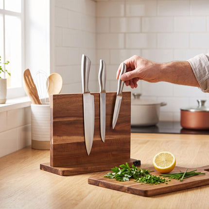 Magnetic Acacia Wood Knife Block, Double-Sided, Brown