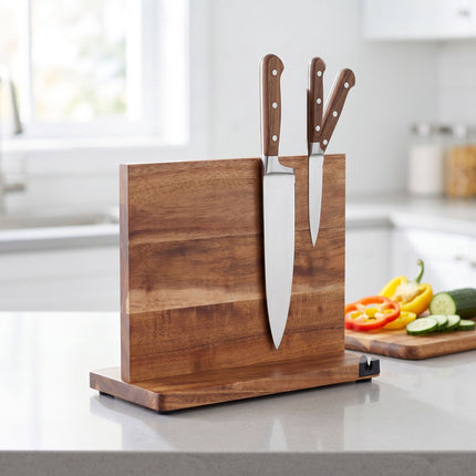 Magnetic Acacia Wood Knife Block, Double-Sided, Brown