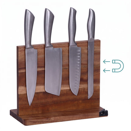 Magnetic Acacia Wood Knife Block, Double-Sided, Brown