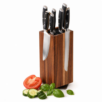 Magnetic Acacia Wood Knife Block with Bristle Insert