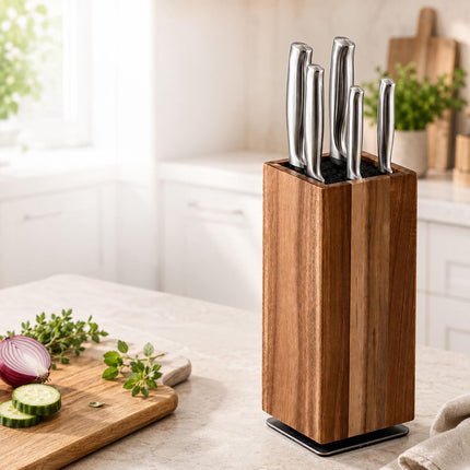 Magnetic Acacia Wood Knife Block with Bristle Insert