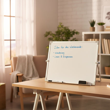 Magnetic Desk Whiteboard, Double-Sided, 10 Markers