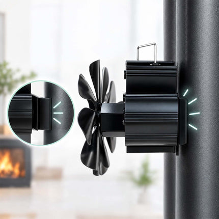 Magnetic Dual-Motor Stove Fan for Flue Pipes, 16 Blades, Thermometer Included