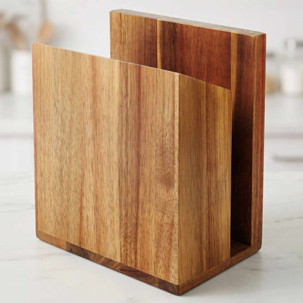 Magnetic Knife Block with Utensil Holder, Acacia Wood, Brown