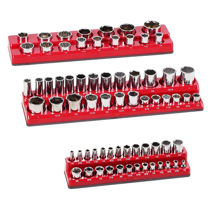 Magnetic Socket Organizer Set, 3-Pc SAE 1/4-1/2, Holds 68