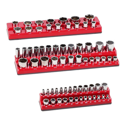 Magnetic Socket Organizer Set, 3-Pc SAE 1/4-1/2, Holds 68
