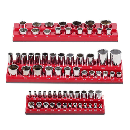 Magnetic Socket Organizer Set, 3-Pc SAE 1/4-1/2, Holds 68