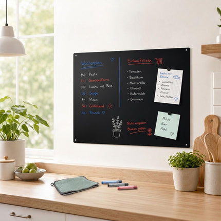 Magnetic Steel Wall Board, 70x30 cm, Black, Wipe-Clean