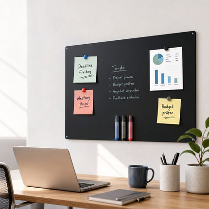 Magnetic Steel Wall Board, 70x30 cm, Black, Wipe-Clean