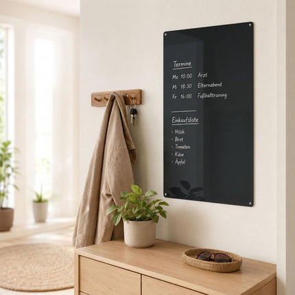 Magnetic Steel Wall Board, 70x30 cm, Black, Wipe-Clean
