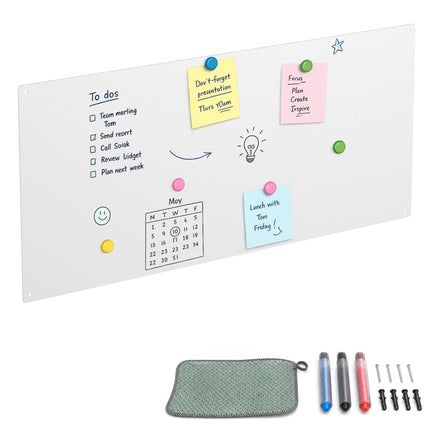 Magnetic Steel White Board, 70x30 cm, Chalk Markers Included
